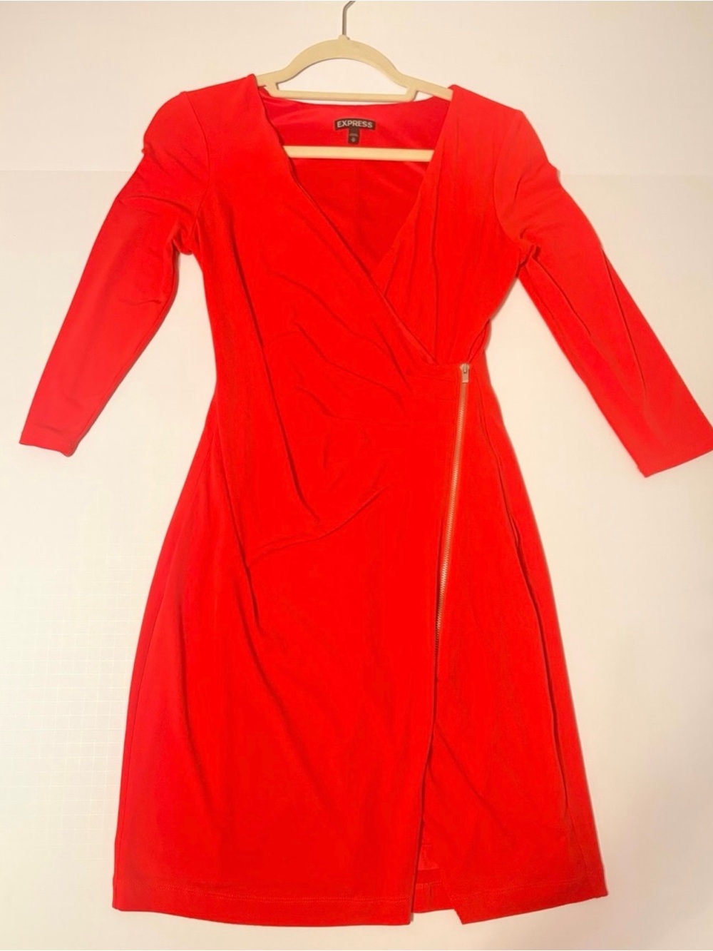 Express Red Faux Wrap-Front Midi Dress